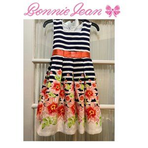 Bonnie Jean striped and floral sleeveless lined dress; girls' size 7